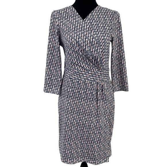 J. McLaughlin Catalina Cloth Navy White Printed 3/4 Sleeve Dress S - Picture 1 of 6